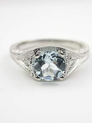 Filigree Aquamarine Engagement Ring