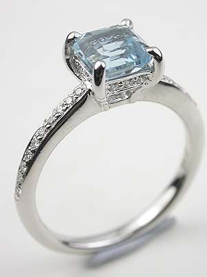 Asscher Cut Aquamarine Engagement Ring