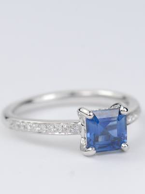 Emerald Cut Blue Sapphire Engagement Ring