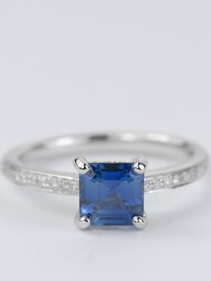 Emerald Cut Blue Sapphire Engagement Ring