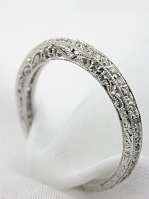 Filigree and Diamond Antique Style Wedding Band