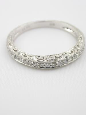 Filigree and Diamond Antique Style Wedding Band