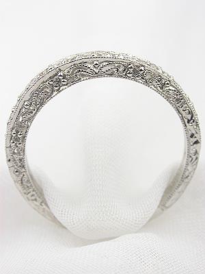 Filigree and Diamond Antique Style Wedding Band