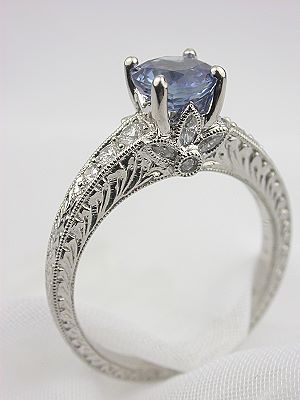 Sapphire Engagement Ring with Flower Motif
