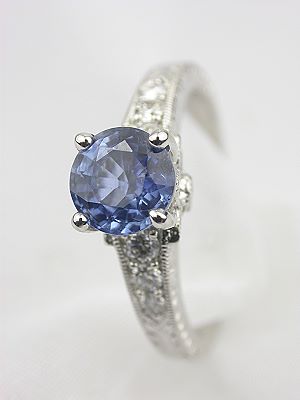 Sapphire Engagement Ring with Flower Motif