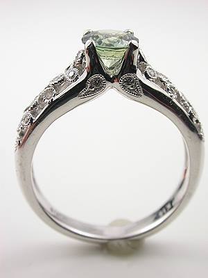 Green Sapphire Engagement Ring with Vine and Leaf Design