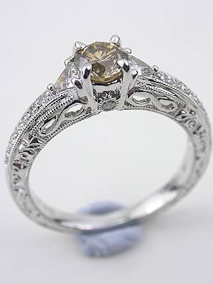 Champagne Diamond Vintage Style Engagement Ring 