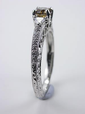 Champagne Diamond Vintage Style Engagement Ring 