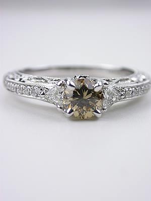 Champagne Diamond Vintage Style Engagement Ring 