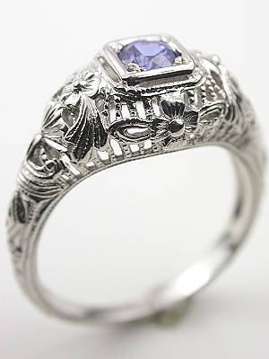 Antique Style Filigree Sapphire Engagement Ring