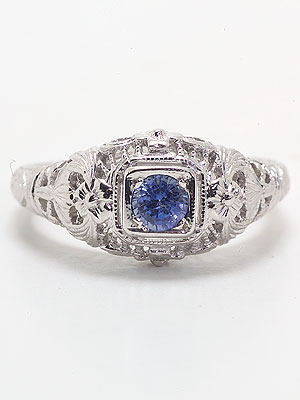 Antique Style Filigree Sapphire Engagement Ring