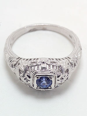 Antique Style Filigree Sapphire Engagement Ring