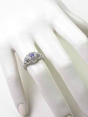 Antique Style Filigree Sapphire Engagement Ring