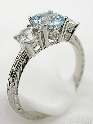 Aquamarine and White Sapphire Engagement Ring