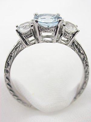 Aquamarine and White Sapphire Engagement Ring