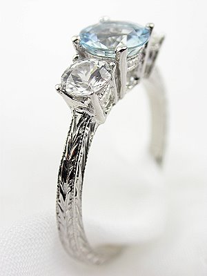 Aquamarine and White Sapphire Engagement Ring