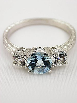 Aquamarine and White Sapphire Engagement Ring