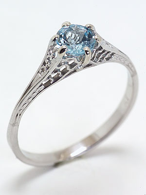 Edwardian Filigree Antique Aquamarine Engagement Ring