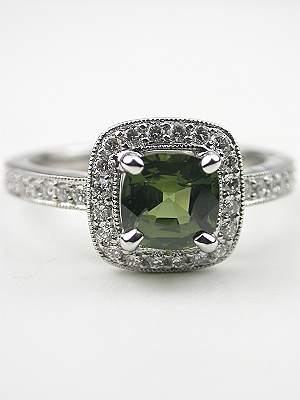 Cushion Cut Green Sapphire Engagement Ring