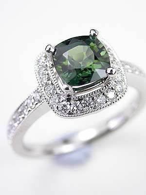 Cushion Cut Green Sapphire Engagement Ring