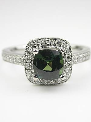 Cushion Cut Green Sapphire Engagement Ring