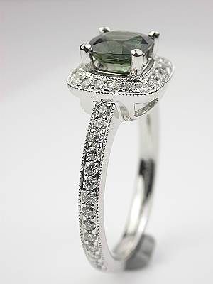 Cushion Cut Green Sapphire Engagement Ring