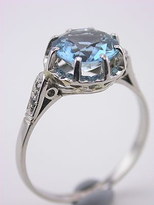 Antique Aquamarine Engagement Ring in Platinum