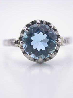 Antique Aquamarine Engagement Ring in Platinum