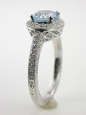 Vintage Style Aquamarine Engagement Ring