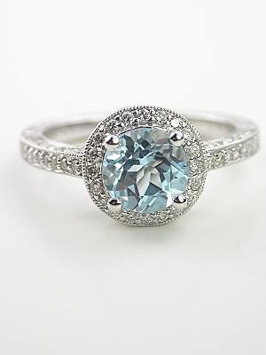 Vintage Style Aquamarine Engagement Ring