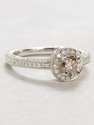 Vintage Style Champagne Diamond Engagement Ring