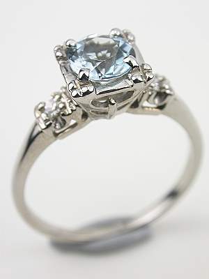 Vintage Aqumarine Engagement Ring with Illusion Setting