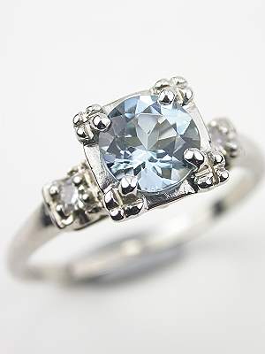 Vintage Aqumarine Engagement Ring with Illusion Setting