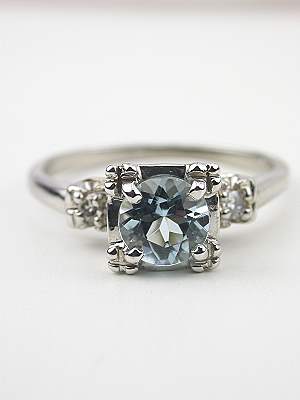 Vintage Aqumarine Engagement Ring with Illusion Setting