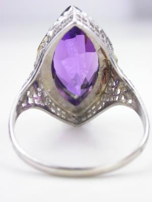 Amethyst Cocktail Ring with Floral and Leaf Motif