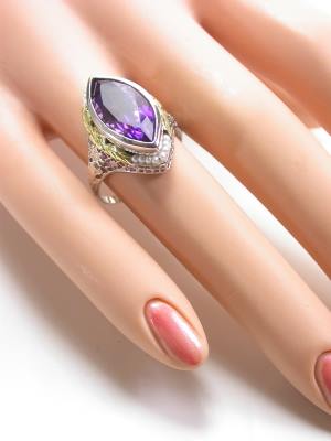 Amethyst Cocktail Ring with Floral and Leaf Motif
