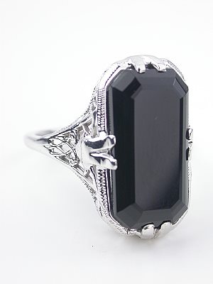 Onyx and Pierced Filigree Dinner Ring