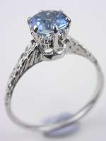 Vintage Aquamarine Engagement Ring with Floral Motif