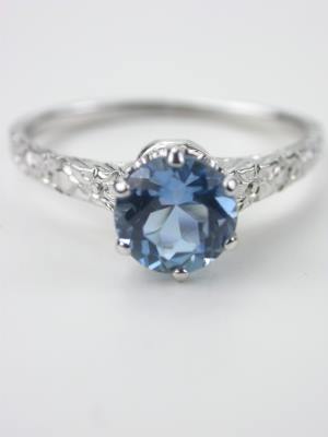 Vintage Aquamarine Engagement Ring with Floral Motif