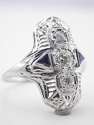 Art Deco Antique Filigree Ring with Sapphires