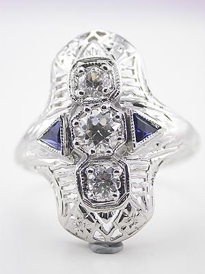 Art Deco Antique Filigree Ring with Sapphires