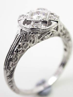 Filigree and Diamond Engagement Ring