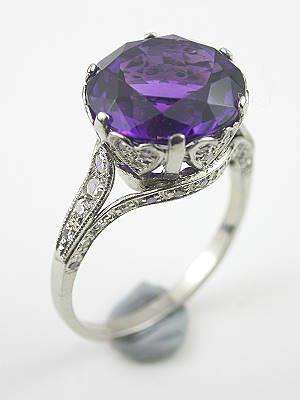 Antique Amethyst Engagement Ring with Heart Motif