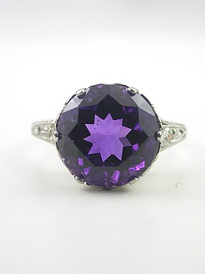Antique Amethyst Engagement Ring with Heart Motif