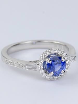 Sapphire Engagement Ring with Diamond Halo