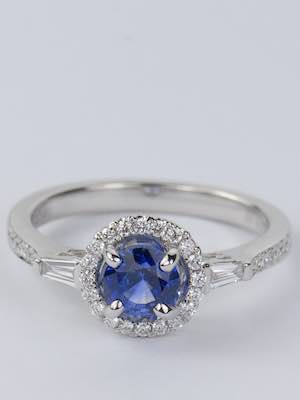 Sapphire Engagement Ring with Diamond Halo