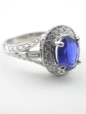 Oval Sapphire Engagement Ring with Diamond Baguettes