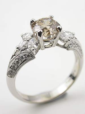 Champagne Diamond Engagement Ring with Pear Cut Diamonds