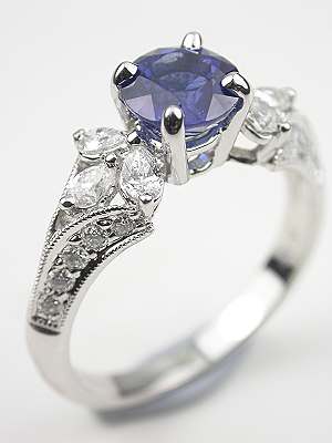 Sapphire Engagement Ring with Pear Shaped Diamonds