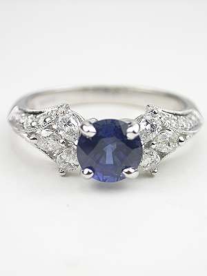 Sapphire Engagement Ring with Pear Shaped Diamonds